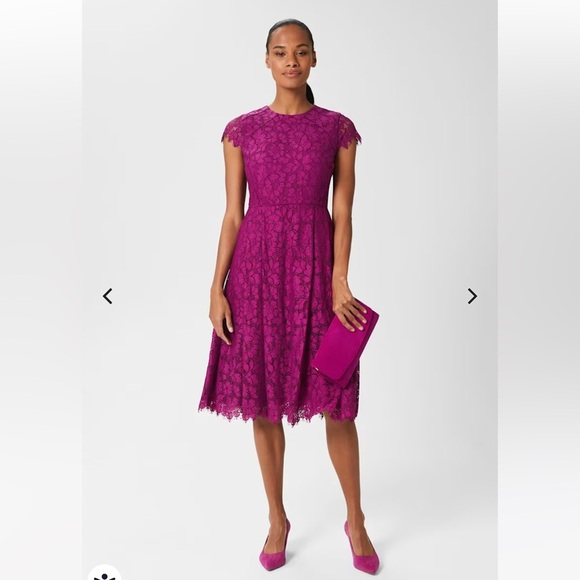 Hobbs London Rosaleen Magenta Lace Shift Dress | 8 - Picture 1 of 7